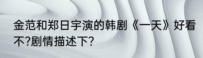 金范和郑日宇演的韩剧《一天》好看不?剧情描述下？