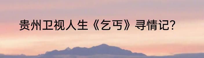 贵州卫视人生《乞丐》寻情记？