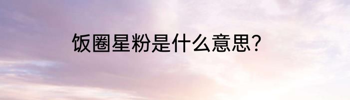 饭圈星粉是什么意思？