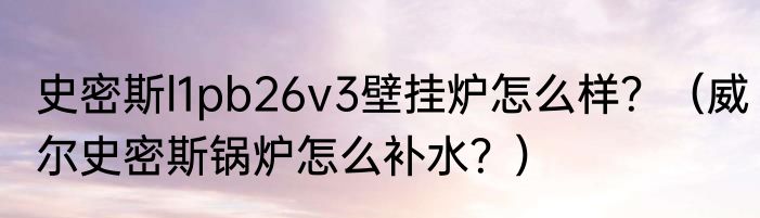 史密斯l1pb26v3壁挂炉怎么样？（威尔史密斯锅炉怎么补水？）