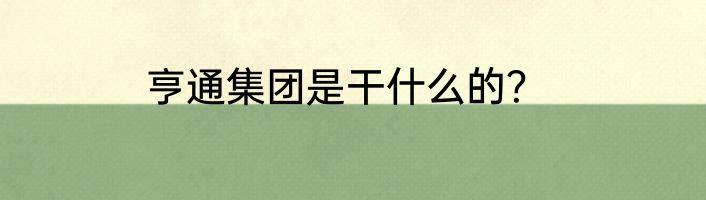 亨通集团是干什么的？