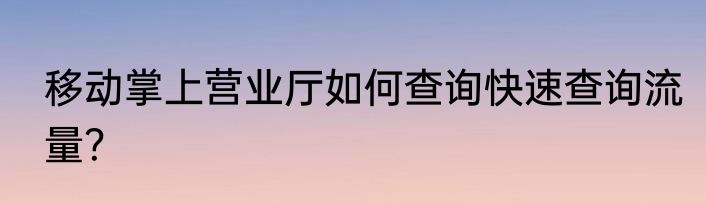 移动掌上营业厅如何查询快速查询流量？