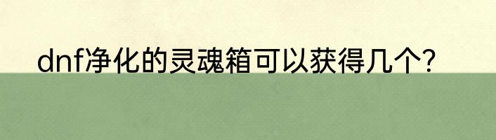 dnf净化的灵魂箱可以获得几个？