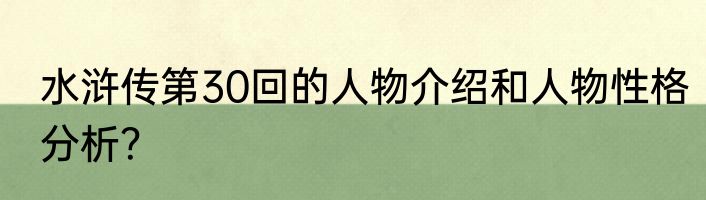 水浒传第30回的人物介绍和人物性格分析？