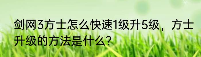 剑网3方士怎么快速1级升5级，方士升级的方法是什么？