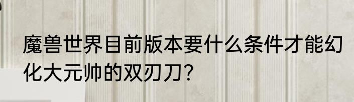魔兽世界目前版本要什么条件才能幻化大元帅的双刃刀？