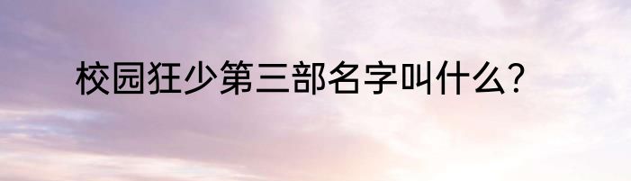 校园狂少第三部名字叫什么？