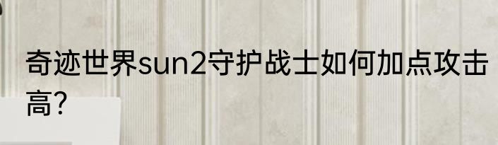 奇迹世界sun2守护战士如何加点攻击高？