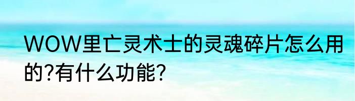 WOW里亡灵术士的灵魂碎片怎么用的?有什么功能？