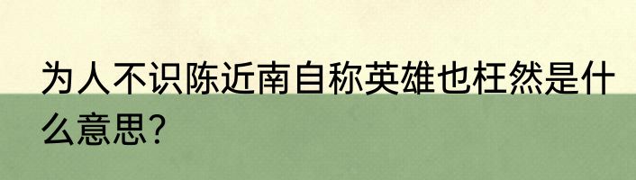 为人不识陈近南自称英雄也枉然是什么意思？