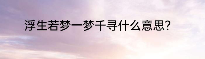 浮生若梦一梦千寻什么意思？