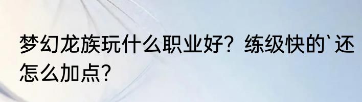 梦幻龙族玩什么职业好？练级快的`还怎么加点？