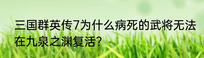 三国群英传7为什么病死的武将无法在九泉之渊复活？