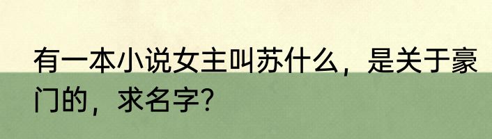 有一本小说女主叫苏什么，是关于豪门的，求名字？
