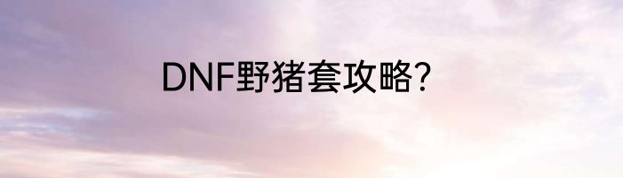 DNF野猪套攻略？