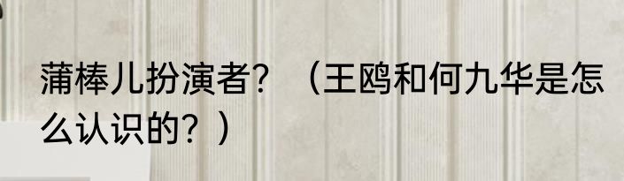 蒲棒儿扮演者？（王鸥和何九华是怎么认识的？）