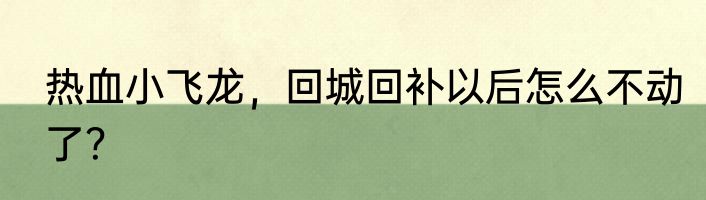 热血小飞龙，回城回补以后怎么不动了？