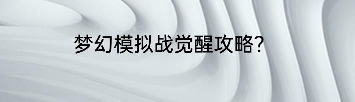 梦幻模拟战觉醒攻略？