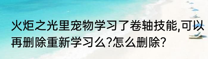 火炬之光里宠物学习了卷轴技能,可以再删除重新学习么?怎么删除？