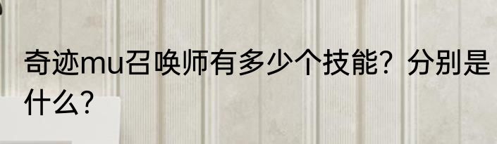 奇迹mu召唤师有多少个技能？分别是什么？