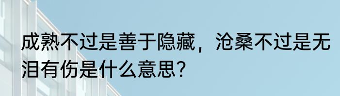 成熟不过是善于隐藏，沧桑不过是无泪有伤是什么意思？