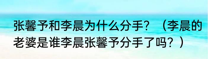 张馨予和李晨为什么分手？（李晨的老婆是谁李晨张馨予分手了吗？）