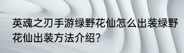 英魂之刃手游绿野花仙怎么出装绿野花仙出装方法介绍？