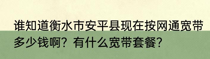 谁知道衡水市安平县现在按网通宽带多少钱啊？有什么宽带套餐？