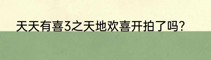 天天有喜3之天地欢喜开拍了吗？