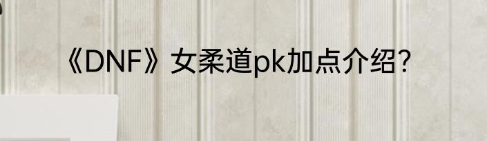 《DNF》女柔道pk加点介绍？