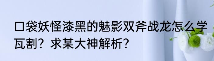 口袋妖怪漆黑的魅影双斧战龙怎么学瓦割？求某大神解析？