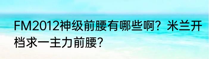 FM2012神级前腰有哪些啊？米兰开档求一主力前腰？