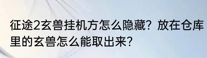 征途2玄兽挂机方怎么隐藏？放在仓库里的玄兽怎么能取出来？