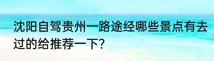 沈阳自驾贵州一路途经哪些景点有去过的给推荐一下？