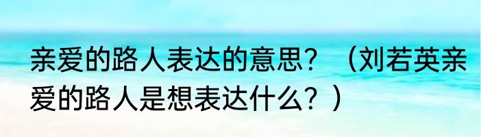 亲爱的路人表达的意思？（刘若英亲爱的路人是想表达什么？）