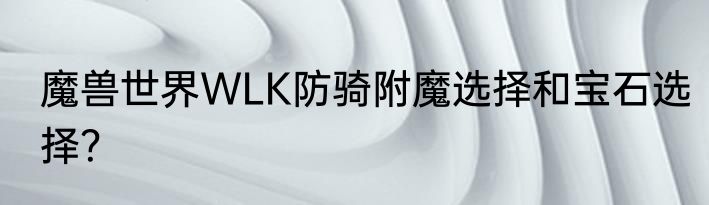 魔兽世界WLK防骑附魔选择和宝石选择？