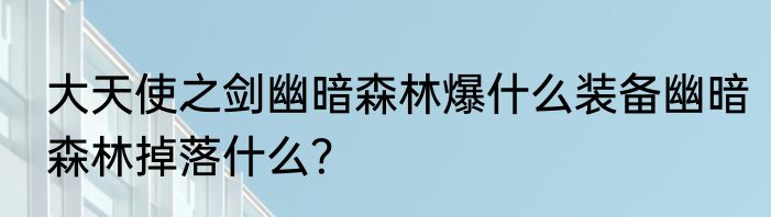 大天使之剑幽暗森林爆什么装备幽暗森林掉落什么？
