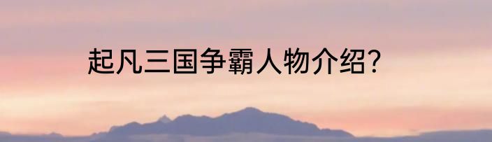 起凡三国争霸人物介绍？