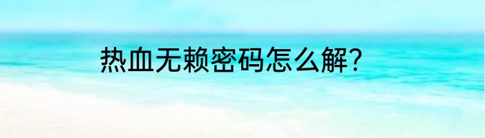 热血无赖密码怎么解？