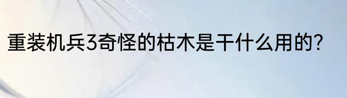 重装机兵3奇怪的枯木是干什么用的？