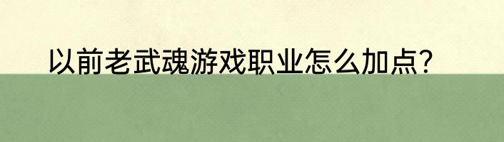以前老武魂游戏职业怎么加点？
