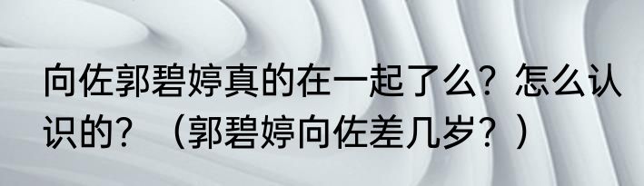 向佐郭碧婷真的在一起了么？怎么认识的？（郭碧婷向佐差几岁？）