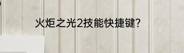 火炬之光2技能快捷键？
