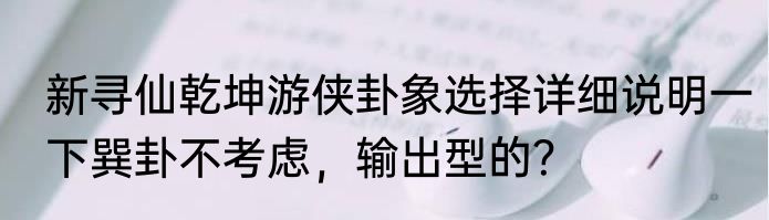 新寻仙乾坤游侠卦象选择详细说明一下巽卦不考虑，输出型的？