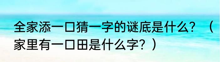 全家添一口猜一字的谜底是什么？（家里有一口田是什么字？）