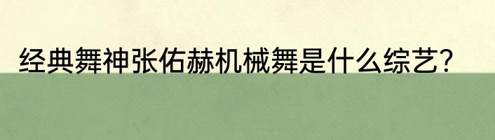经典舞神张佑赫机械舞是什么综艺？