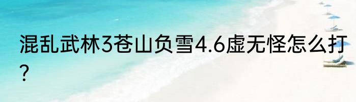 混乱武林3苍山负雪4.6虚无怪怎么打？