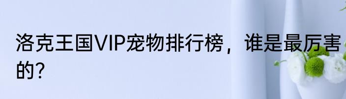 洛克王国VIP宠物排行榜，谁是最厉害的？