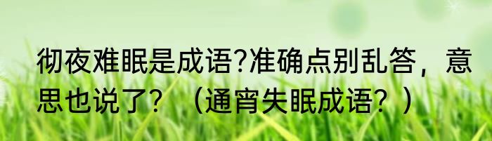 彻夜难眠是成语?准确点别乱答，意思也说了？（通宵失眠成语？）