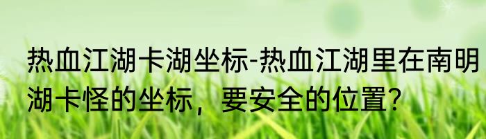 热血江湖卡湖坐标-热血江湖里在南明湖卡怪的坐标，要安全的位置？
